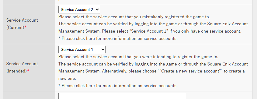 表單上的 Service Account 兩個下拉選單